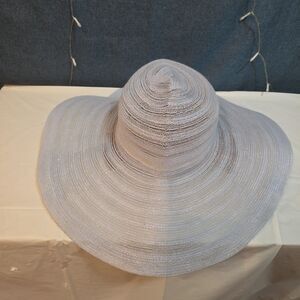 Wide Brim Sun Hat Light Blue Sheer Woven Coastal Resort